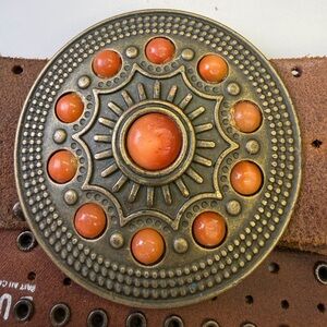 Vintage QUOFOLO Brown Leather Grommet Belt | Made in Canada Spain Buckle Medium